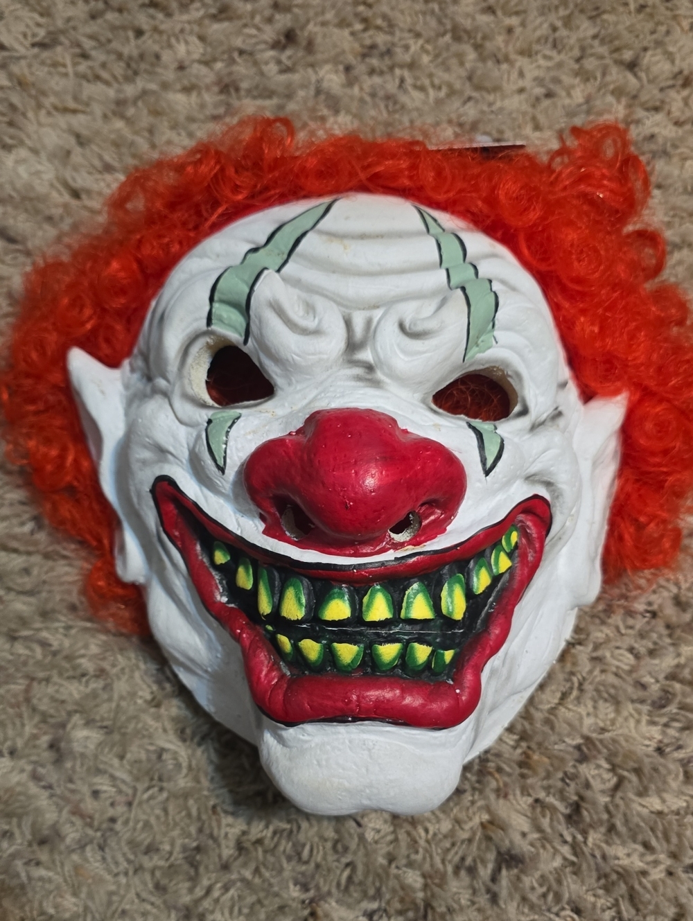 Scary Carnival Clown Mask - White, Red & Orange